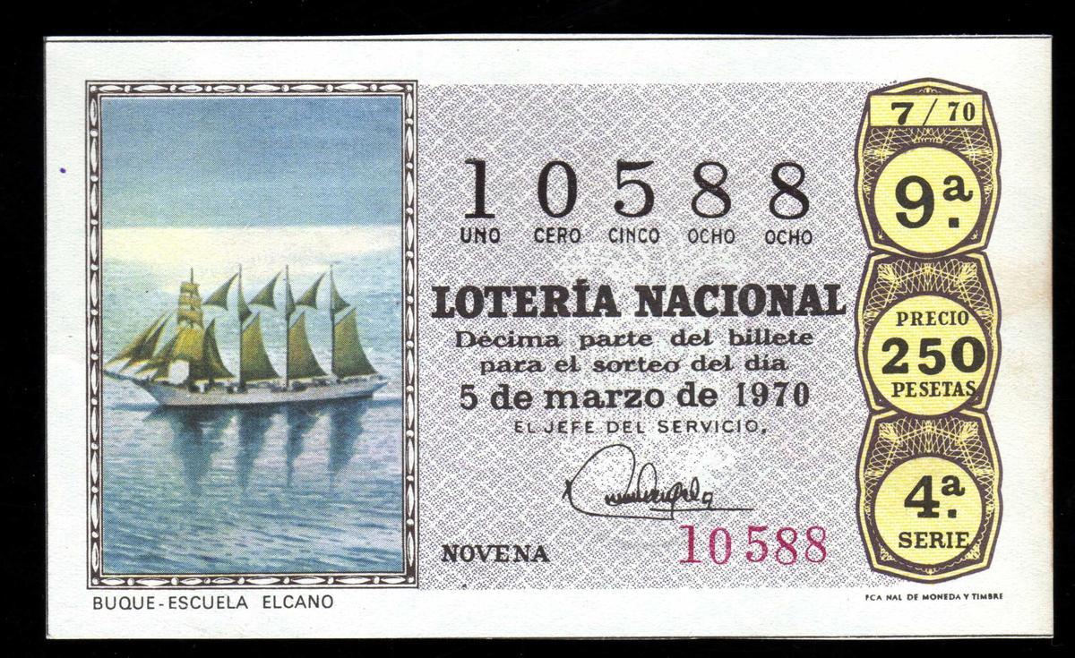 Billete de lotería de 1970 dedicado al buque escuela.