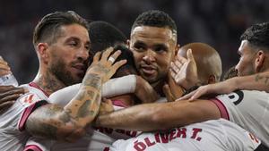Youssef En-Nesyri celebra su gol en el Sevilla-Mallorca