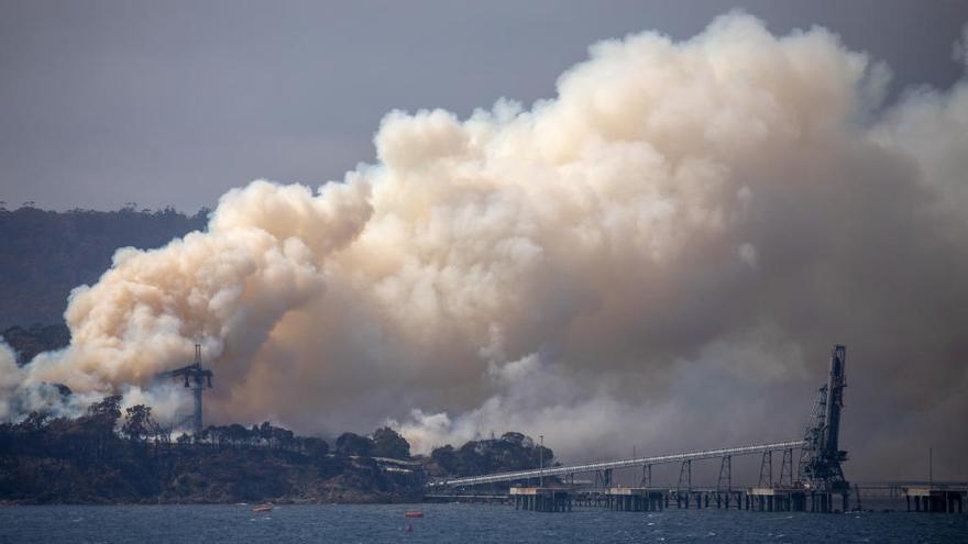 Una columna de humo de un incendio en Eden, Australia.