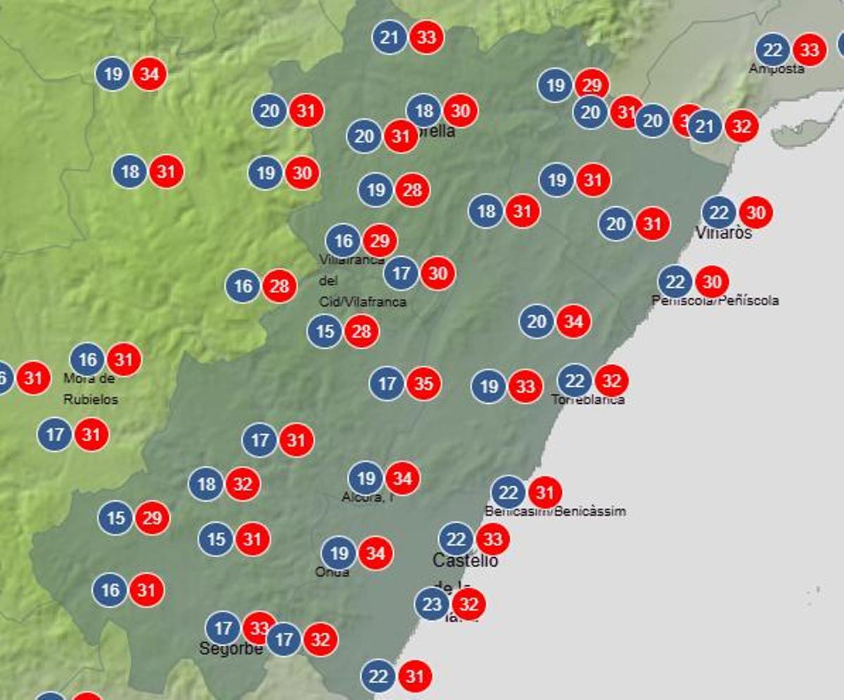 Temperaturas previstas para el domingo 12 de julio