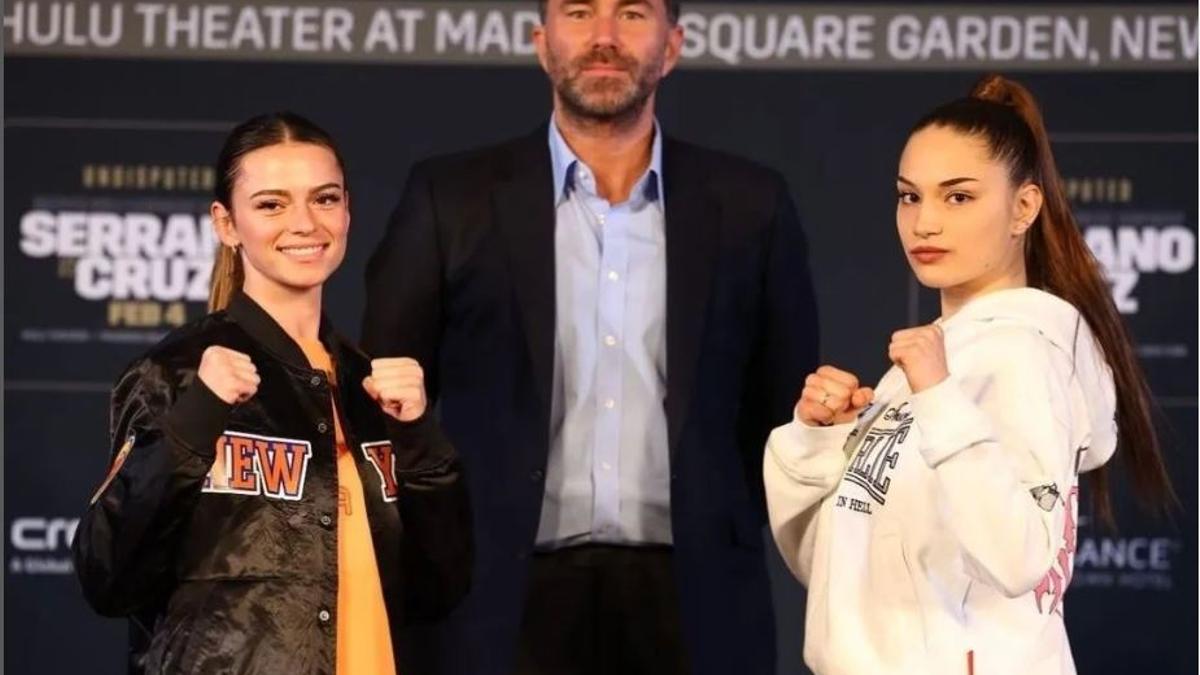 Skye Nicolson i Tania Álvarez (aquesta a la dreta) en la presentació de la vetllada