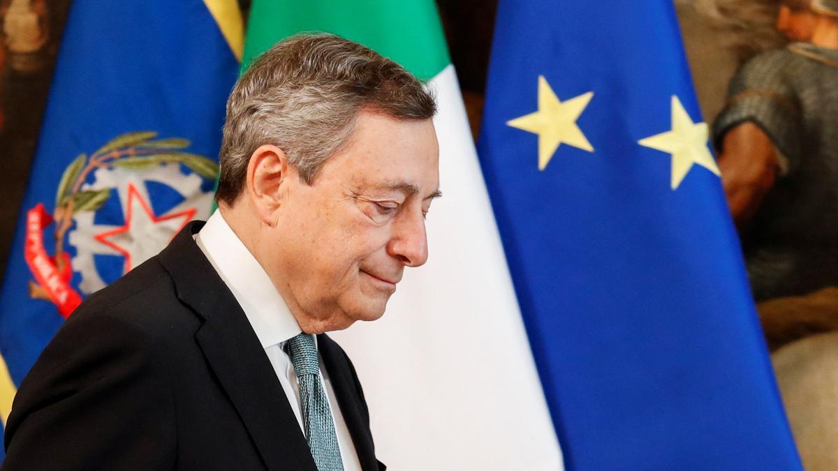 El primer ministro italiano, Mario Draghi, tras sus declaraciones sobre Ucrania.
