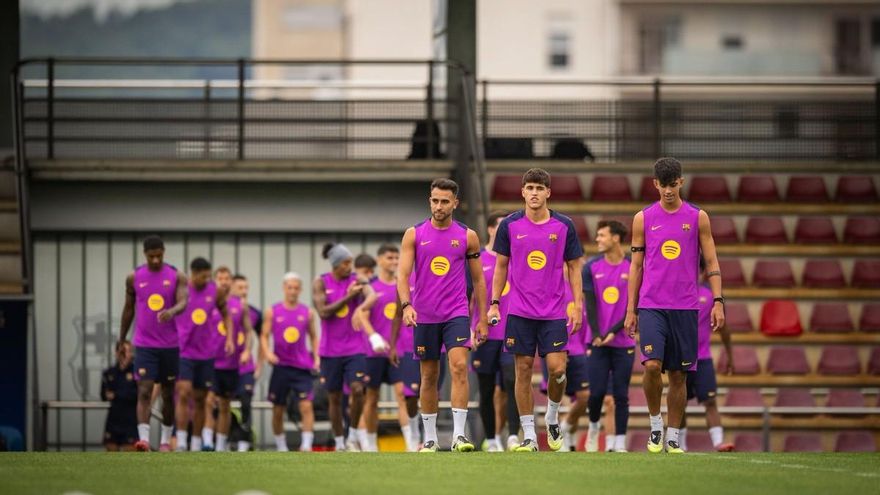 Els jugadors del Barça, en un entrenament a la ciutat esportiva de Sant Joan Despí.