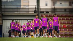 Los jugadores del Barça, en un entrenamiento en la ciudad deportiva de Sant Joan Despí.