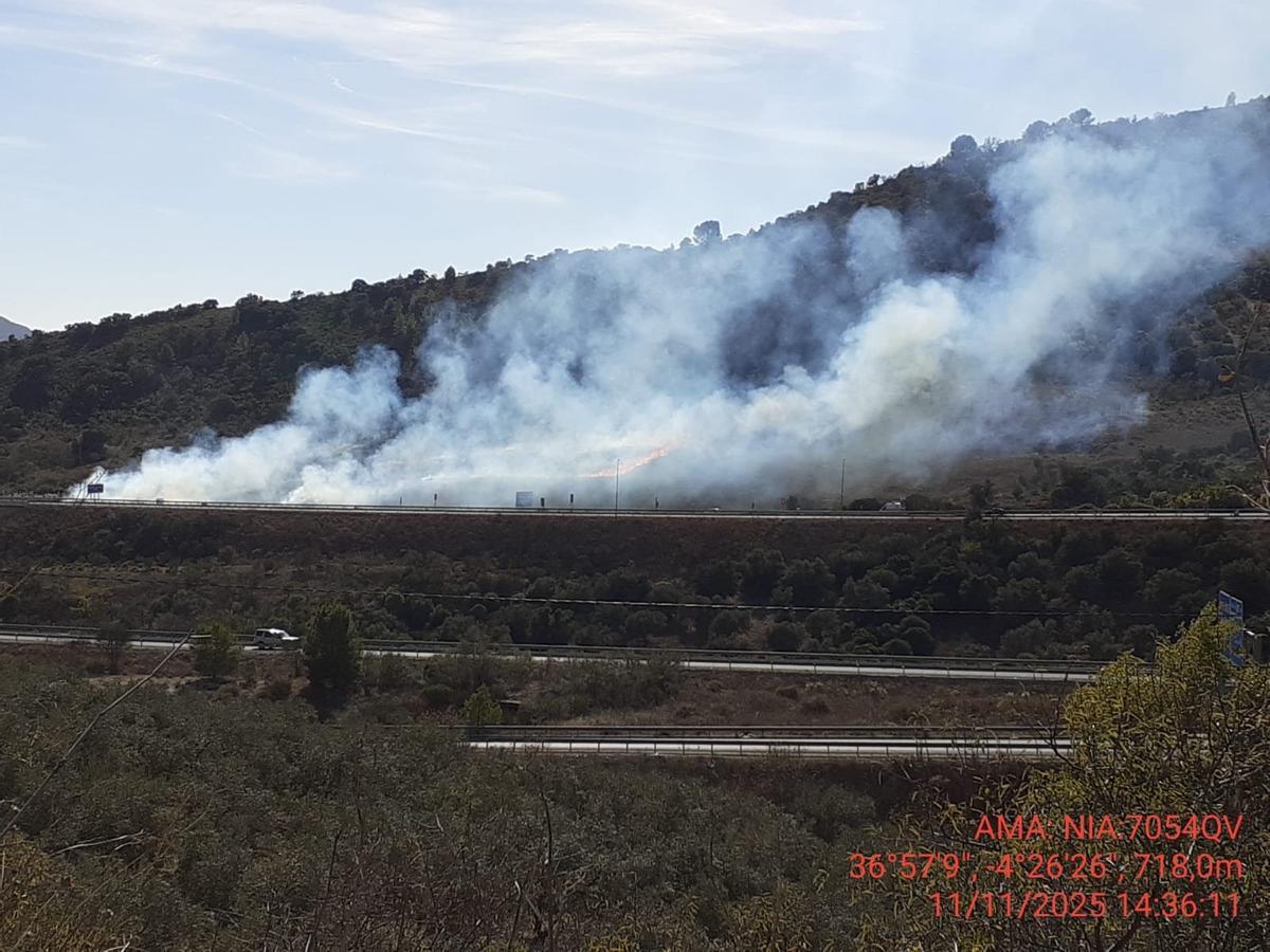 Un incendio mantiene parcialmente cortada la carretera A-45.