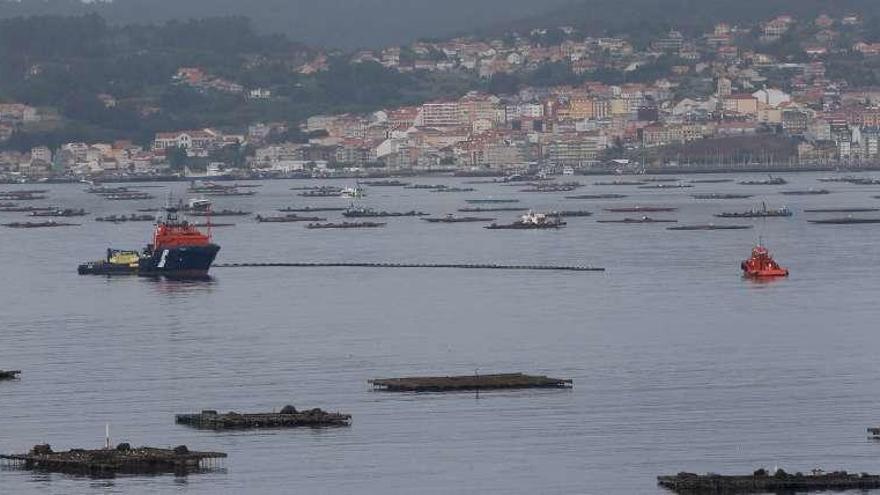 Los remolcadores, ayer, realizando prácticas en la ría. // R. Grobas