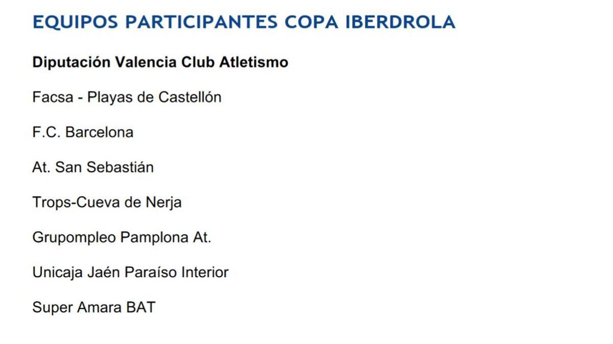 Participantes en la competición femenina de este Campeonato de España de Clubes Copa Iberdrola de Short Track.