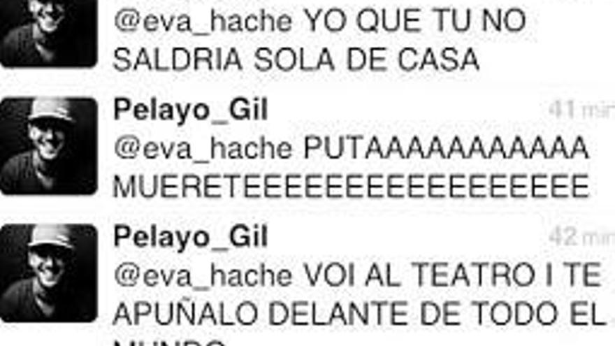 Los mensajes enviados por «Pelayo_Gil» a la cuenta de Eva Hache en Twitter.