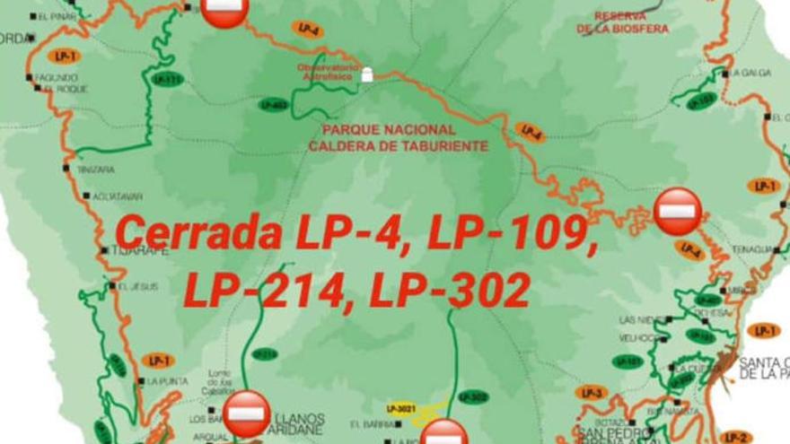 Cierre de varias carreteras en La Palma.