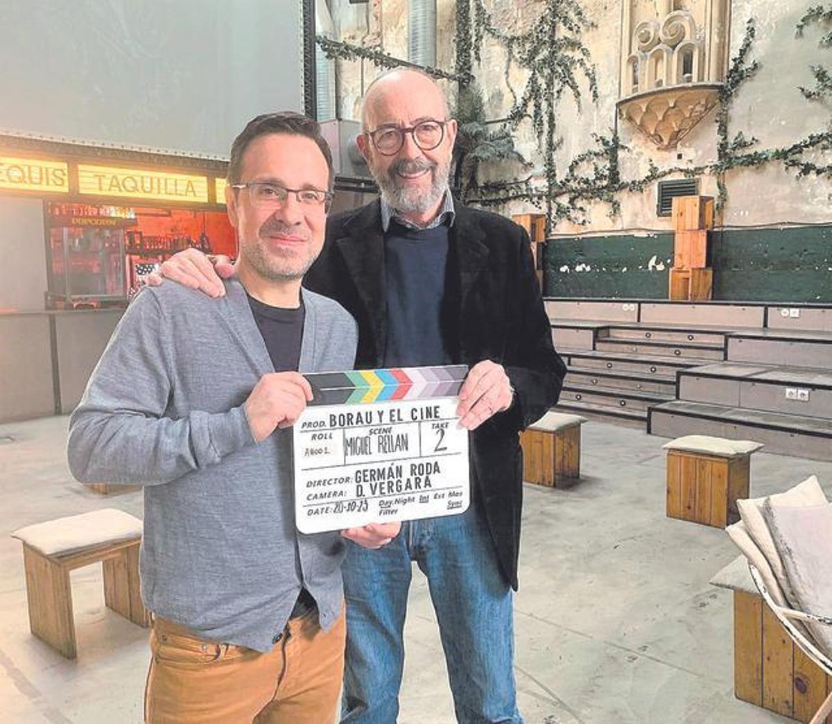 Germán Roda junto al actor Miguel Rellán durante el rodaje del documental.