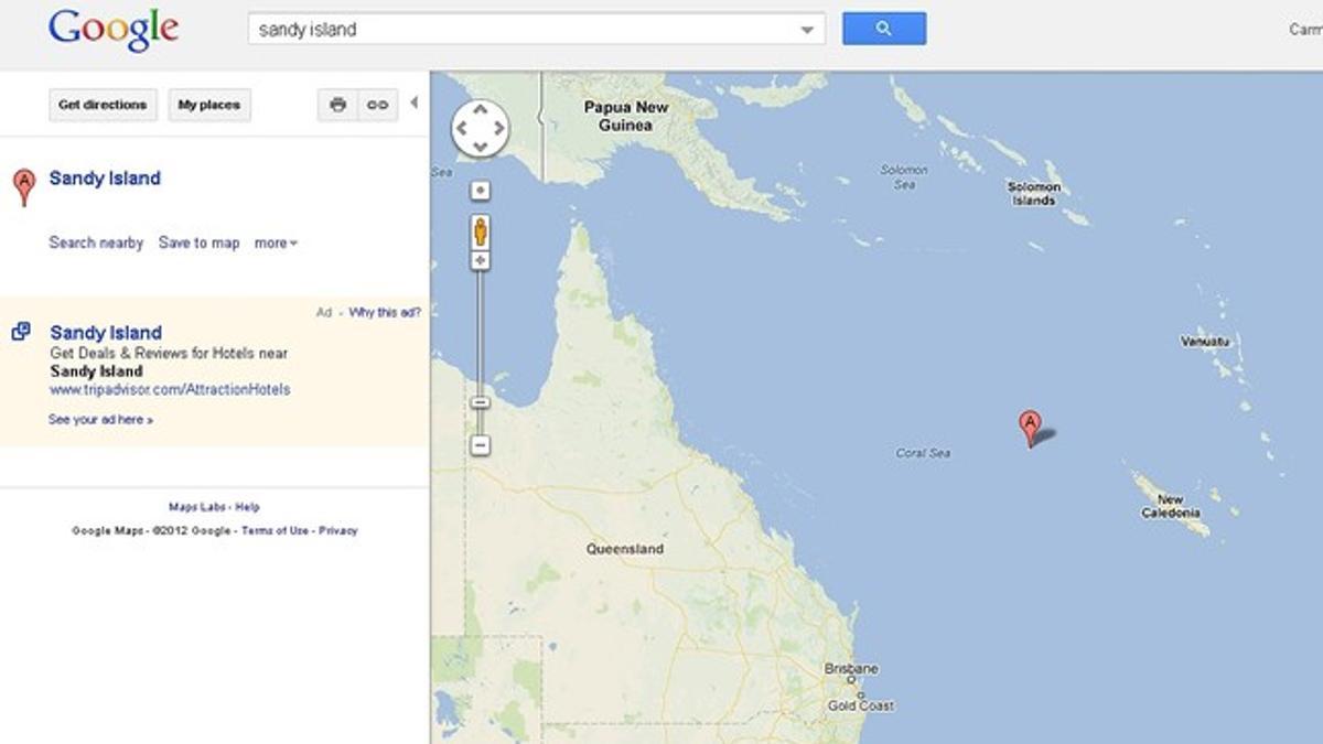 Sandy Island, según Google Earth.