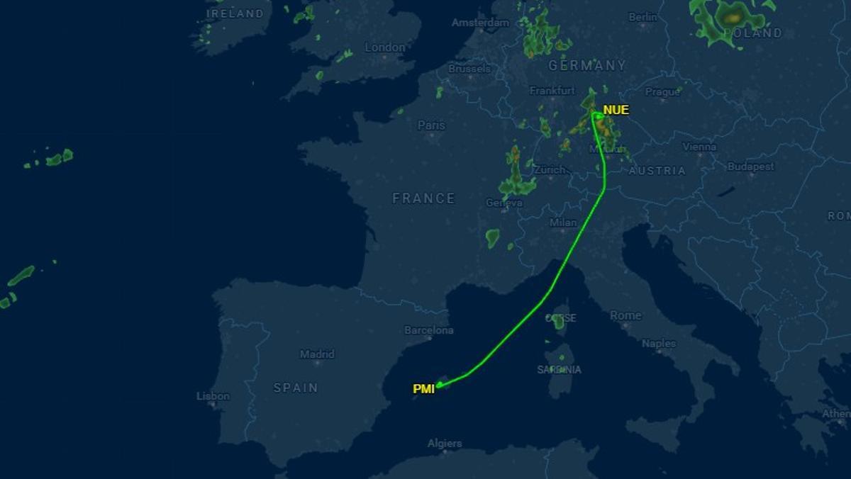Die Route der nach Nürnberg umgeleiteten Marabu-Maschine.