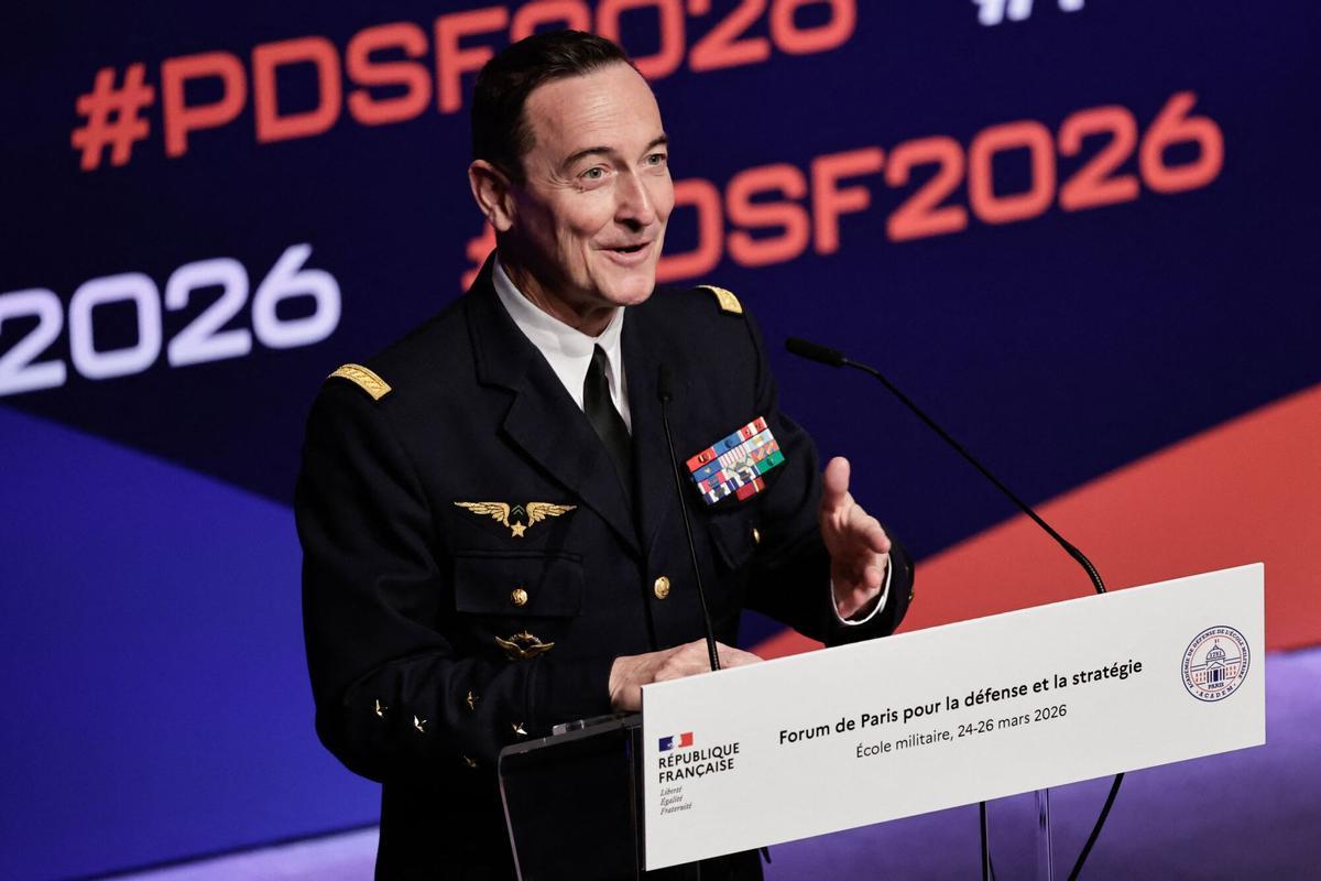 El jefe del Estado mayor de Francia, Fabien Mandon, este martes durante un foro de defensa celebrado en París.