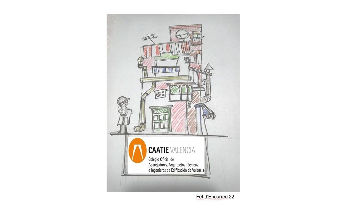 Boceto de la falla que va a plantar el Colegio Oficial de Aparejadores.