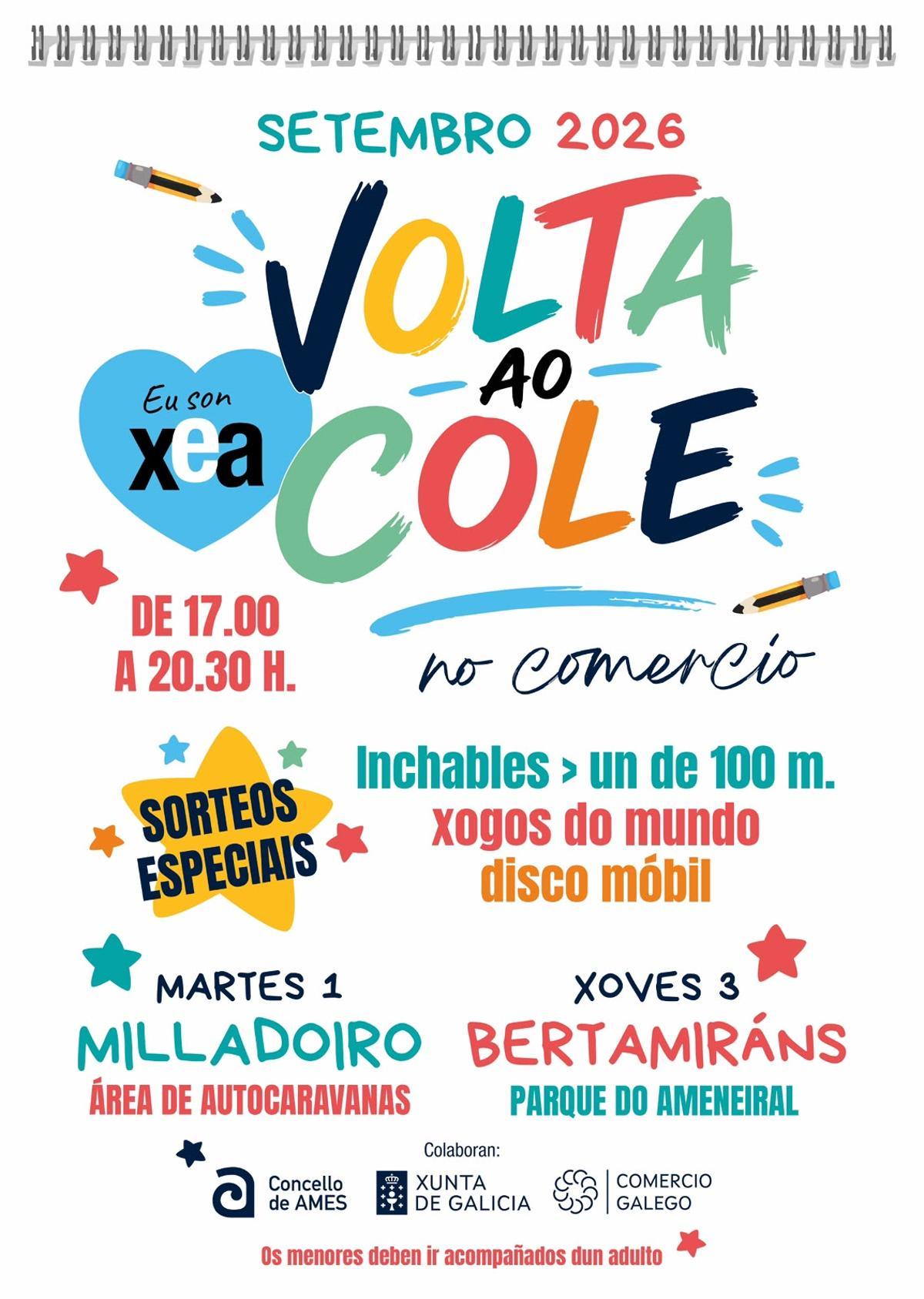 Cartel da "Volta ao Cole no Comercio" de Ames.