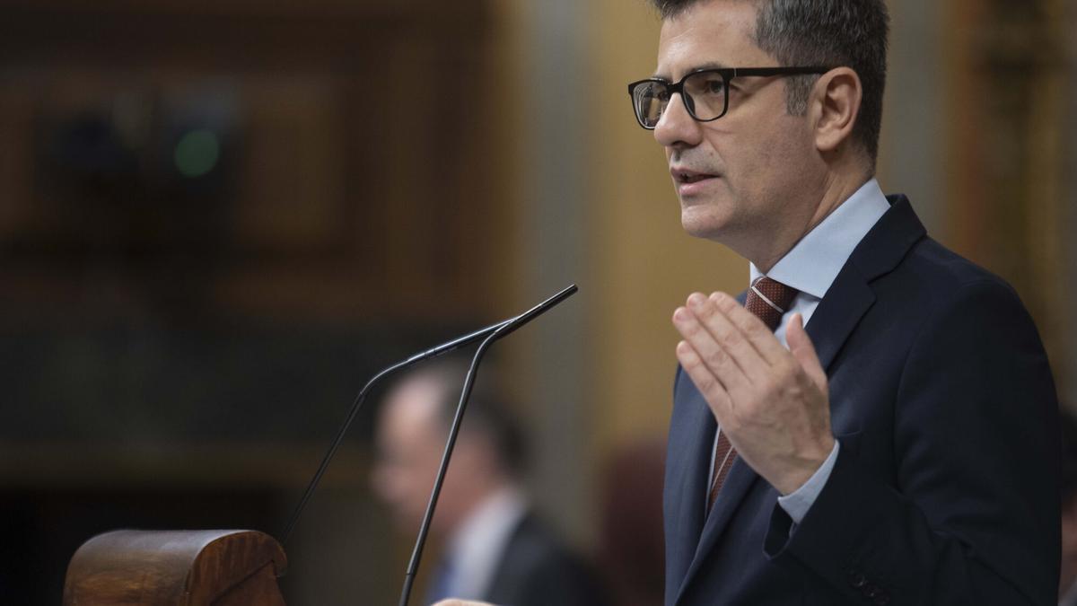 El ministre de la Presidència, Félix Bolaños, durant el debat del decret òmnibus al Congrés