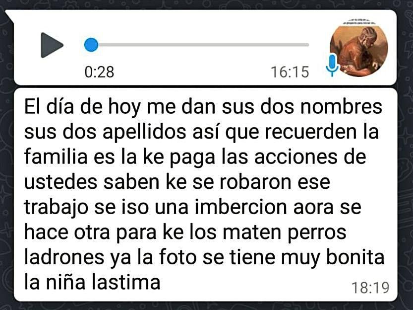 Mensaje amenazante que el hombre ha recibido durante los últimos días.