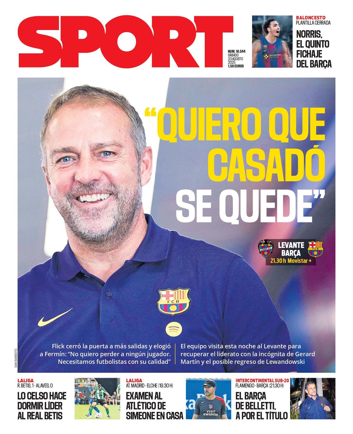 Esta es la portada de SPORT de hoy sábado, 23 de agosto de 2025