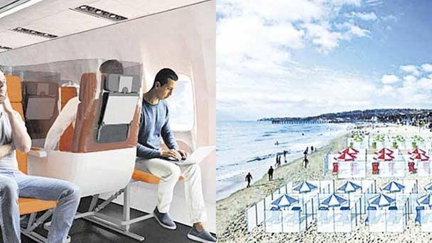 Firmen entwickeln erste Ideen: Trennwände am Strand und im Flugzeug.