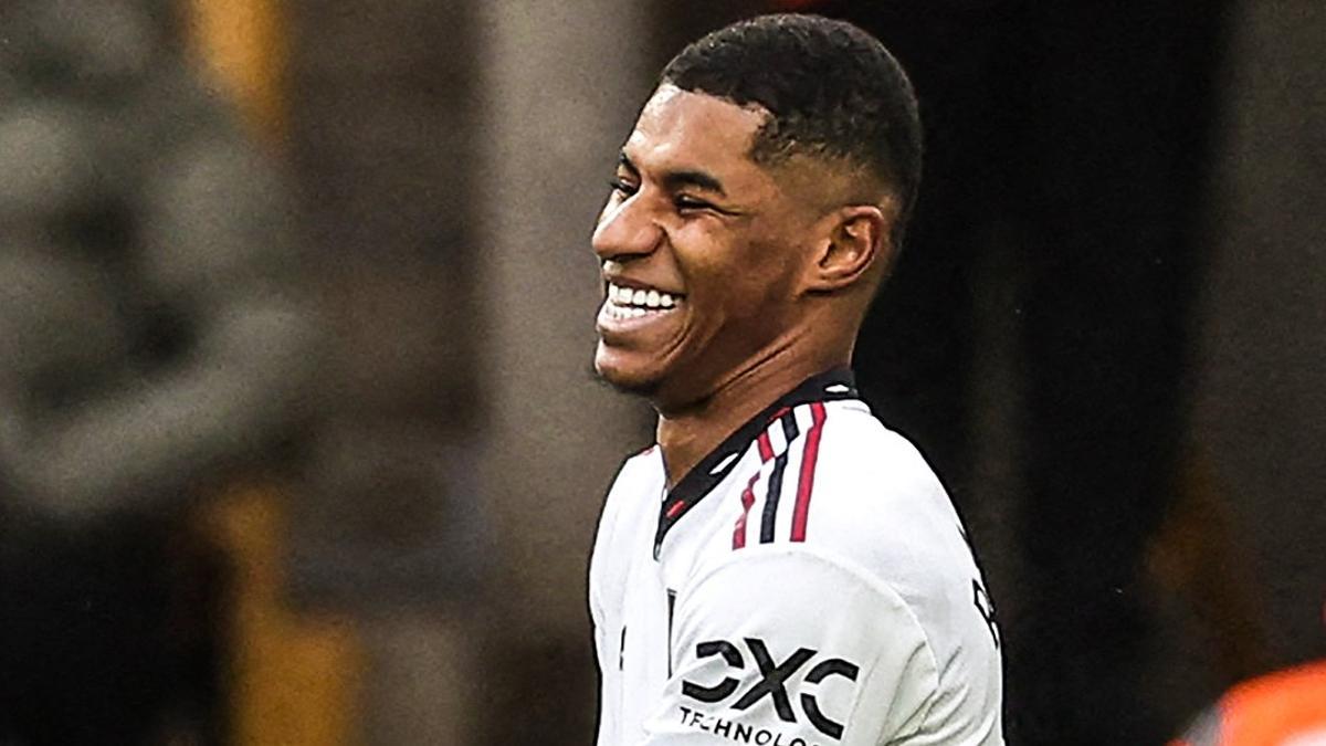 Un Rashford sonriente tras el tanto ante los Wolves