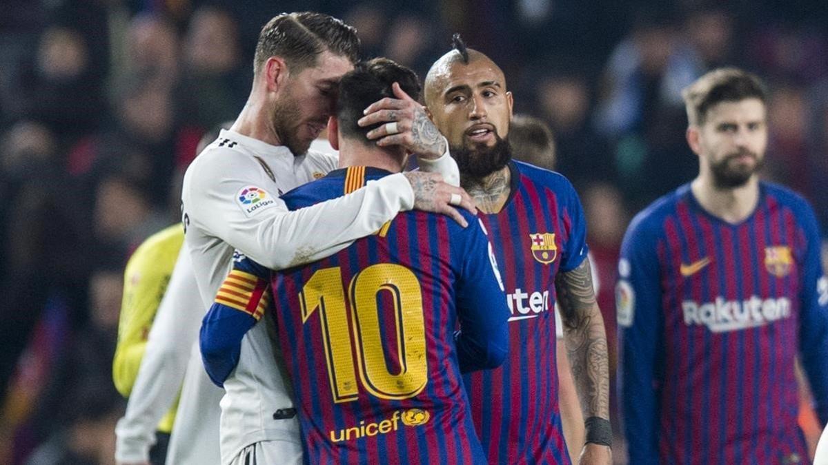 Ramos y Messi se despiden en la ida de la semifinal de Copa 2018-19 (1-1) del Camp Nou.