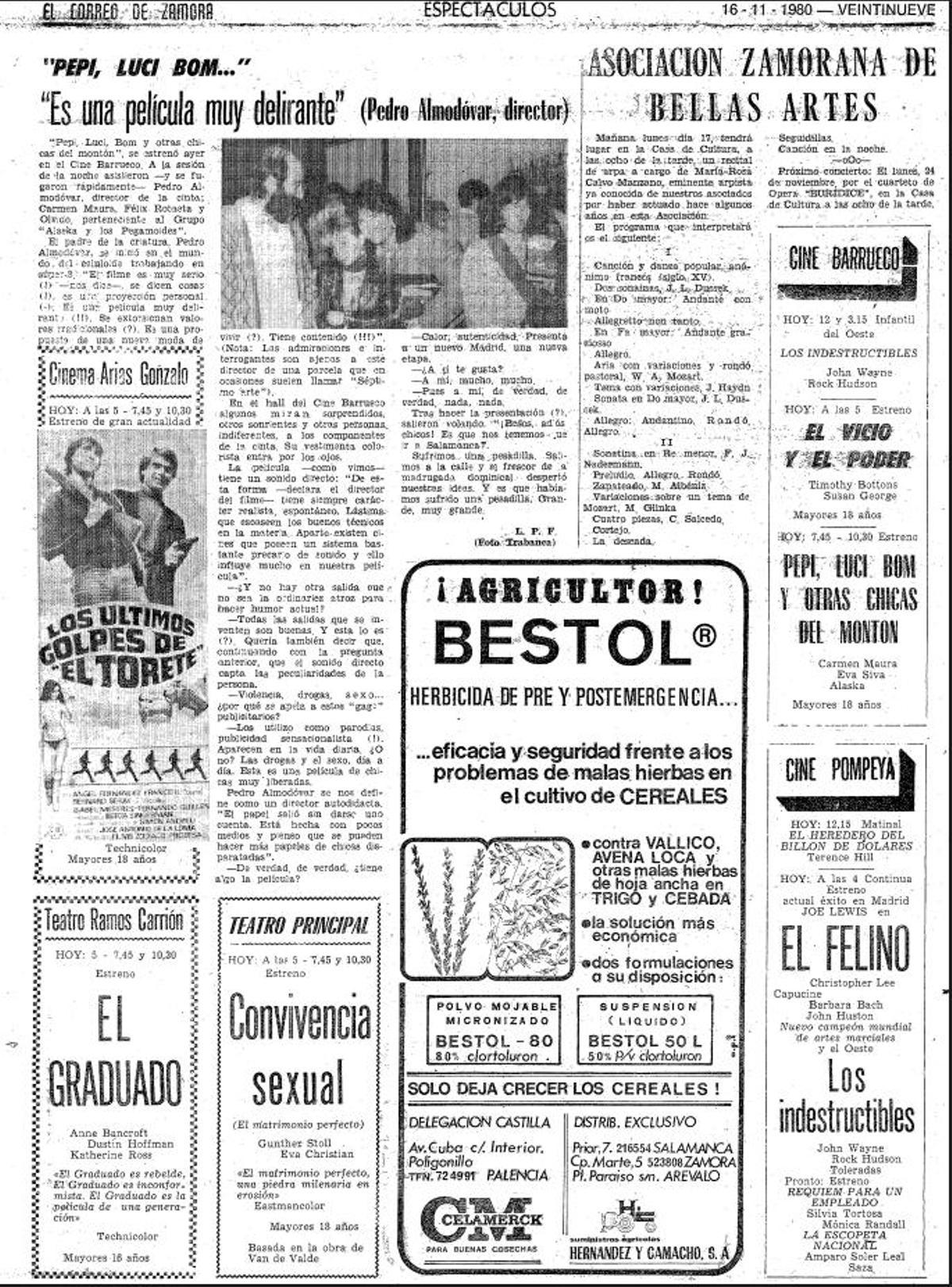 Portada de EL CORREO DE ZAMORA, día 16 de noviembre de 1980