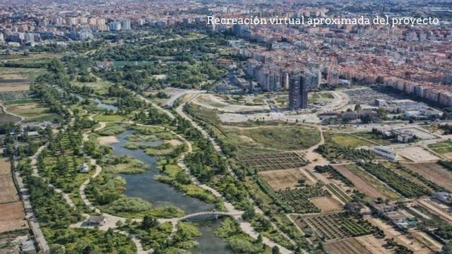 Recreación virtual del futuro parque inundable en la cuenca del Túria, en el entorno de los términos municipales de Benimàmet-Paterna.