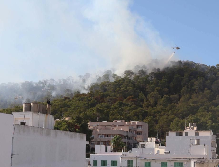 Efectivos y vecinos apagando el fuego