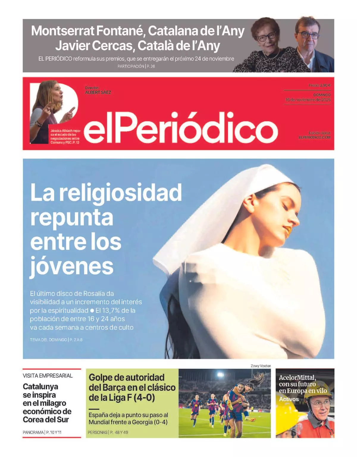 La portada de EL PERIÓDICO del 16 de noviembre de 2025