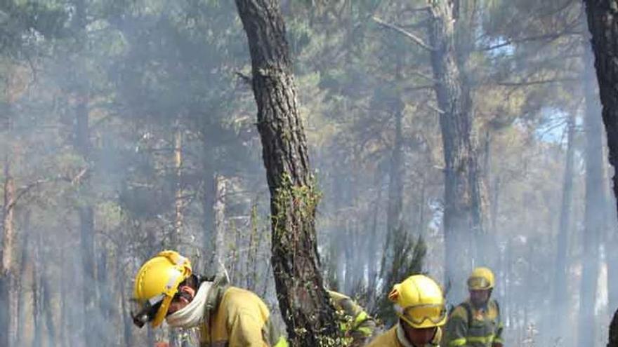 Labores de extinción en el incendio de Latedo.