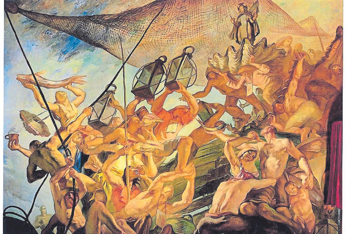 ‘Los gozos del mar’ en el salón de plenos del Cabildo de Gran Canaria. . Obra del muralista Jesús Arencibia