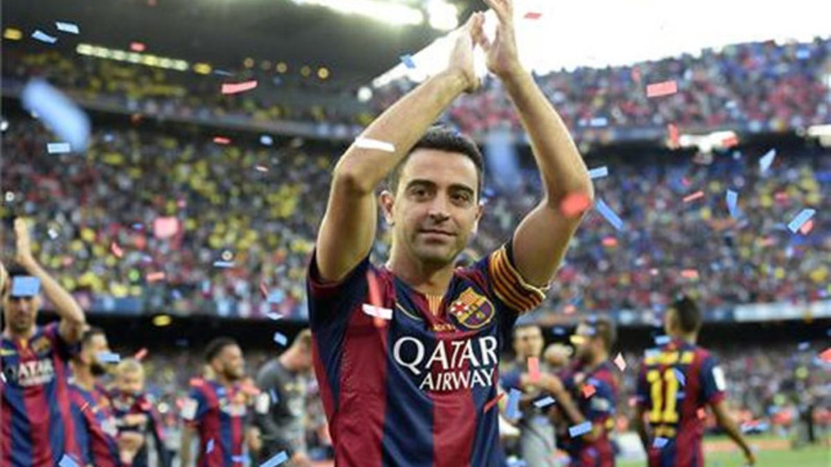 Xavi celebrando el título de Liga