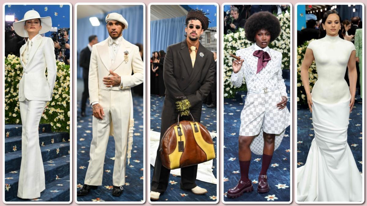 De izquierda a derecha, Zendaya, Lewis Hamilton, Bad Bunny, Doechii y Rosalía, en la Gala Met de 2025.