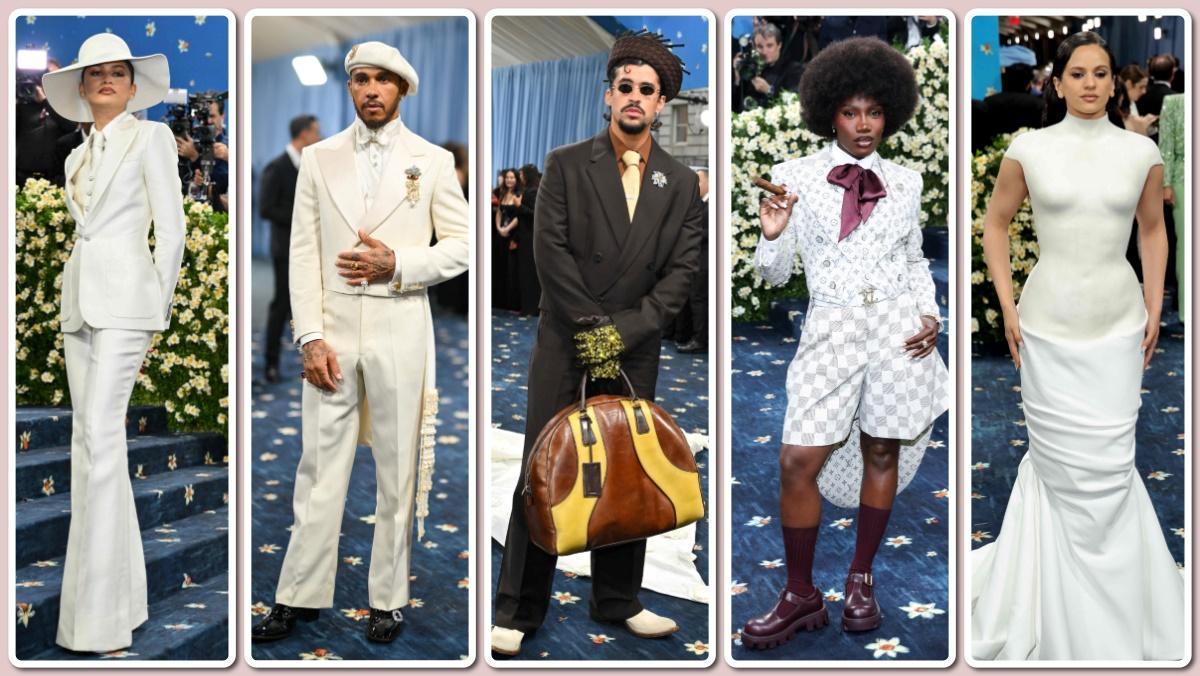 De izquierda a derecha, Zendaya, Lewis Hamilton, Bad Bunny, Doechii y Rosalía, en la Gala Met de 2025.