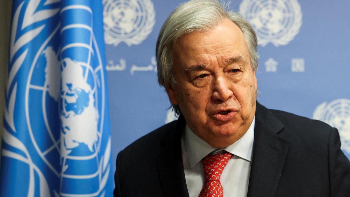 El secretario general de la ONU, António Guterres, durante su comparencia ante los medios de este lunes.