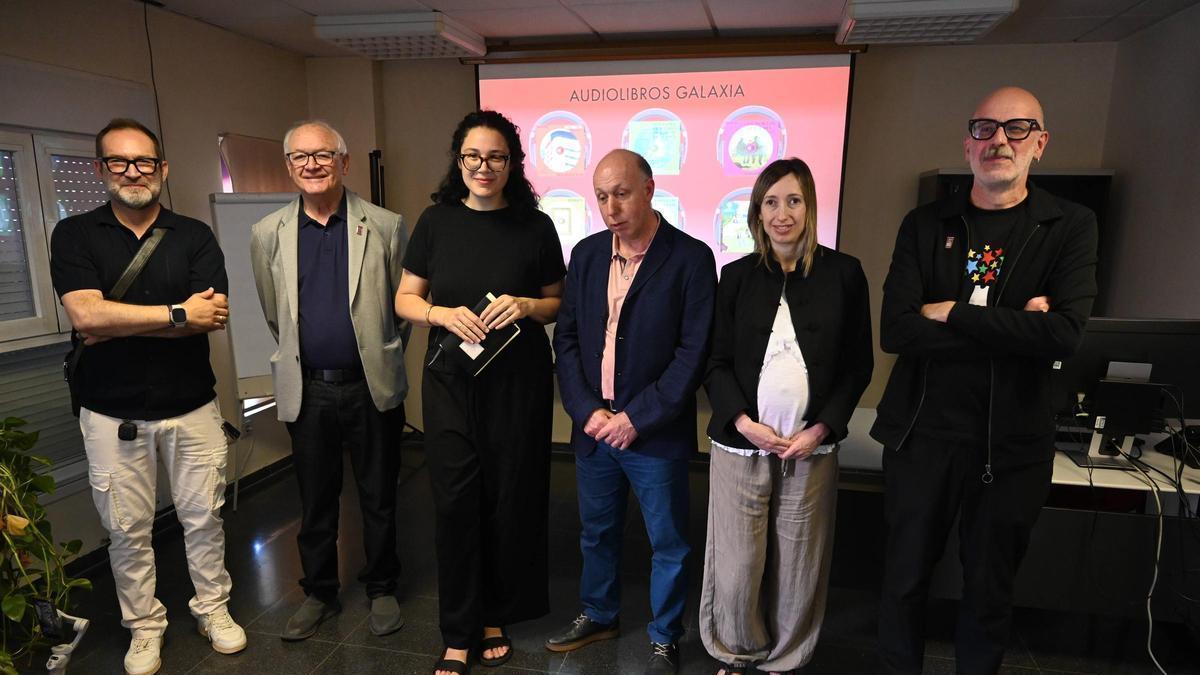 Presentación, esta mañana en el Centro de Recursos Educativos de la ONCE, de los nuevos audiolibros de Galaxia.