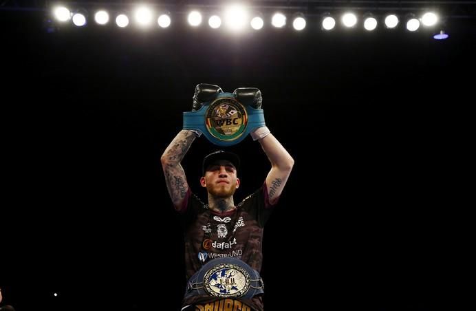 Sam Eggington celebrates after winning the fight