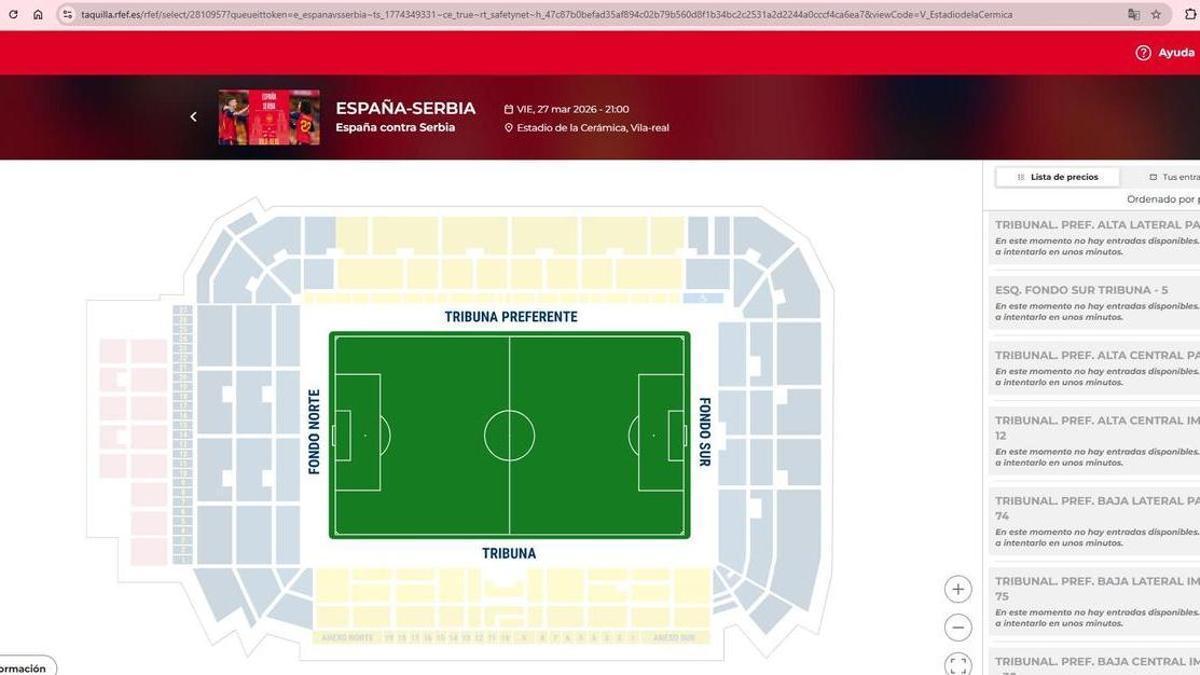 Las ya pocas entradas que quedan para el España-Serbia del Estadio de la Cerámica