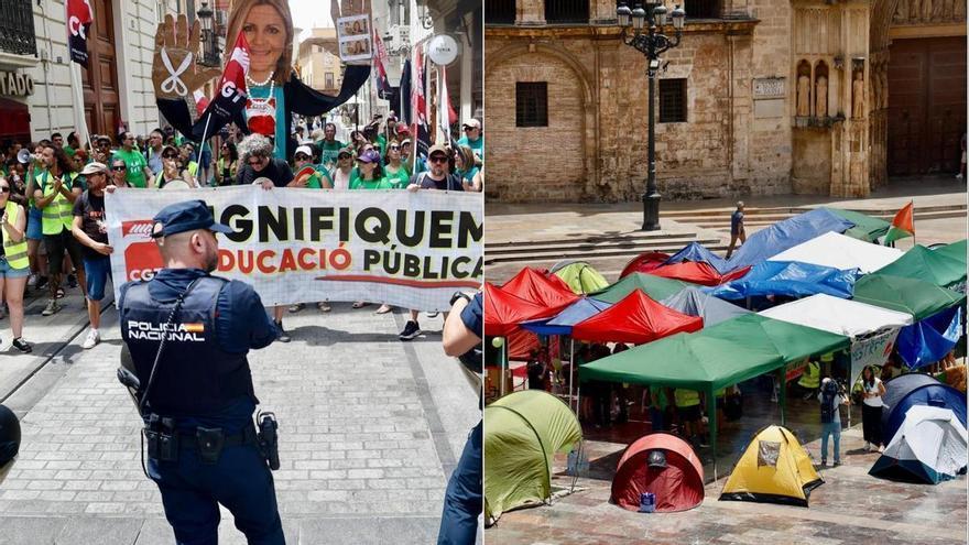 Docentes en huelga inician una acampada indefinida en Valencia