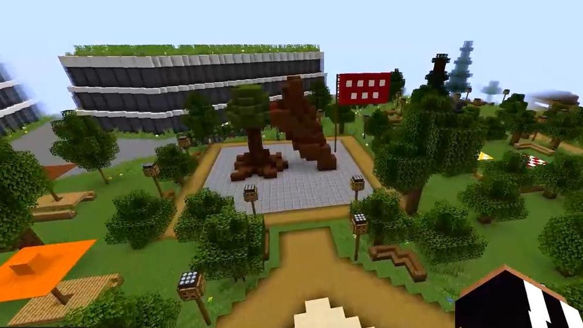 Ejemplo del trabajo realizado por jóvenes para diseñar con Minecraft el Parque Central de Madrid Nuevo Norte.