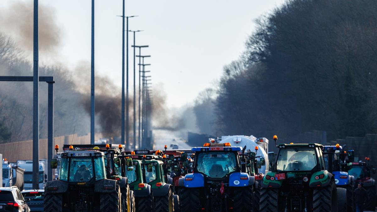 Los agricultores belgas bloquean la carretera para protestar contra la disminución de sus ingresos