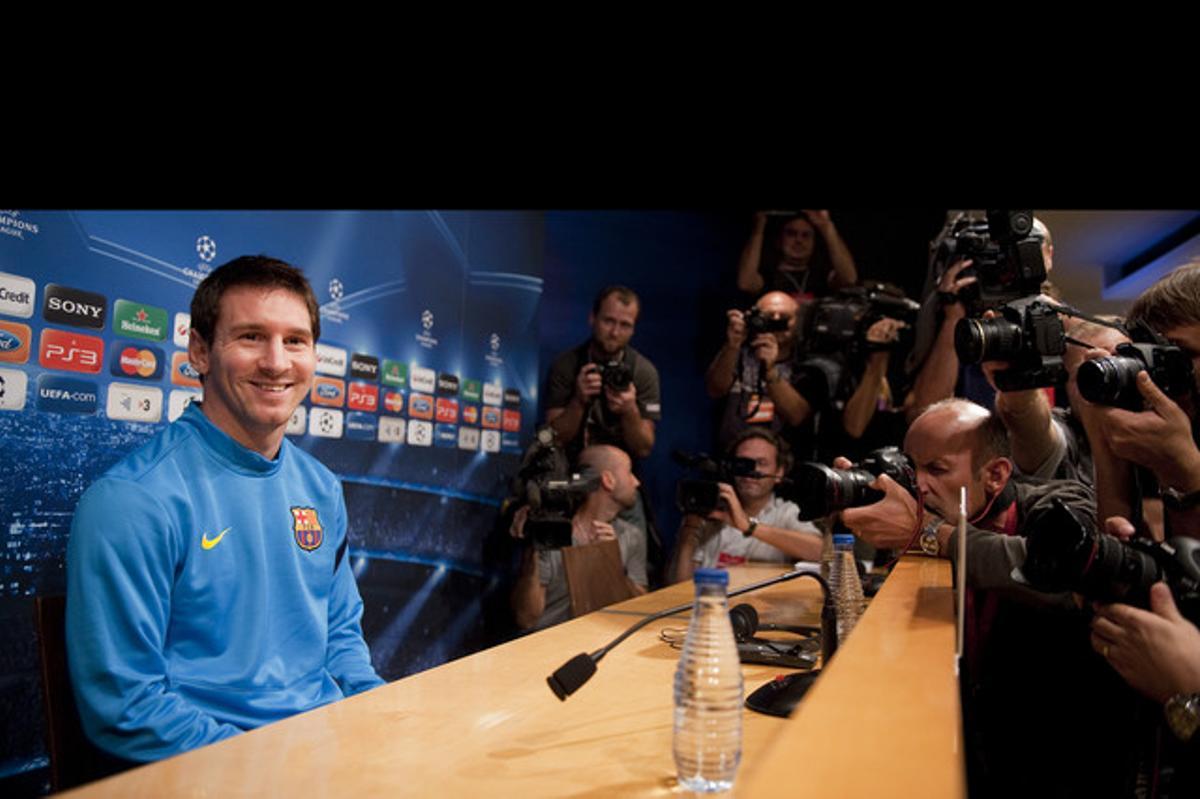 Leo Messi, durant la seva compareixença davant els mitjans.