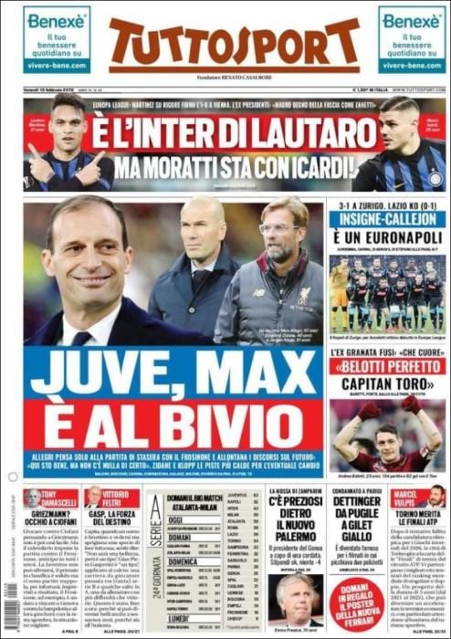 Portada TUTTOSPORT viernes de 15 febrero 2019