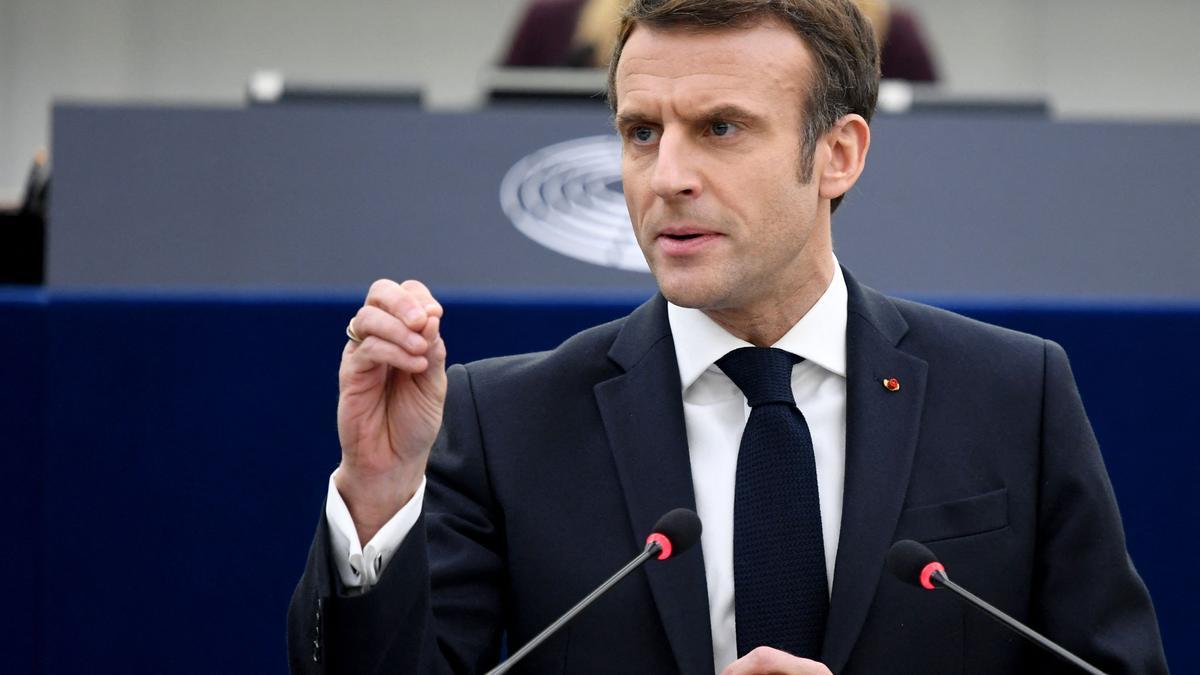 El presidente francés, Emmanuel Macron, durante su intervención en el Parlamento de Estrasburgo, este miércoles.