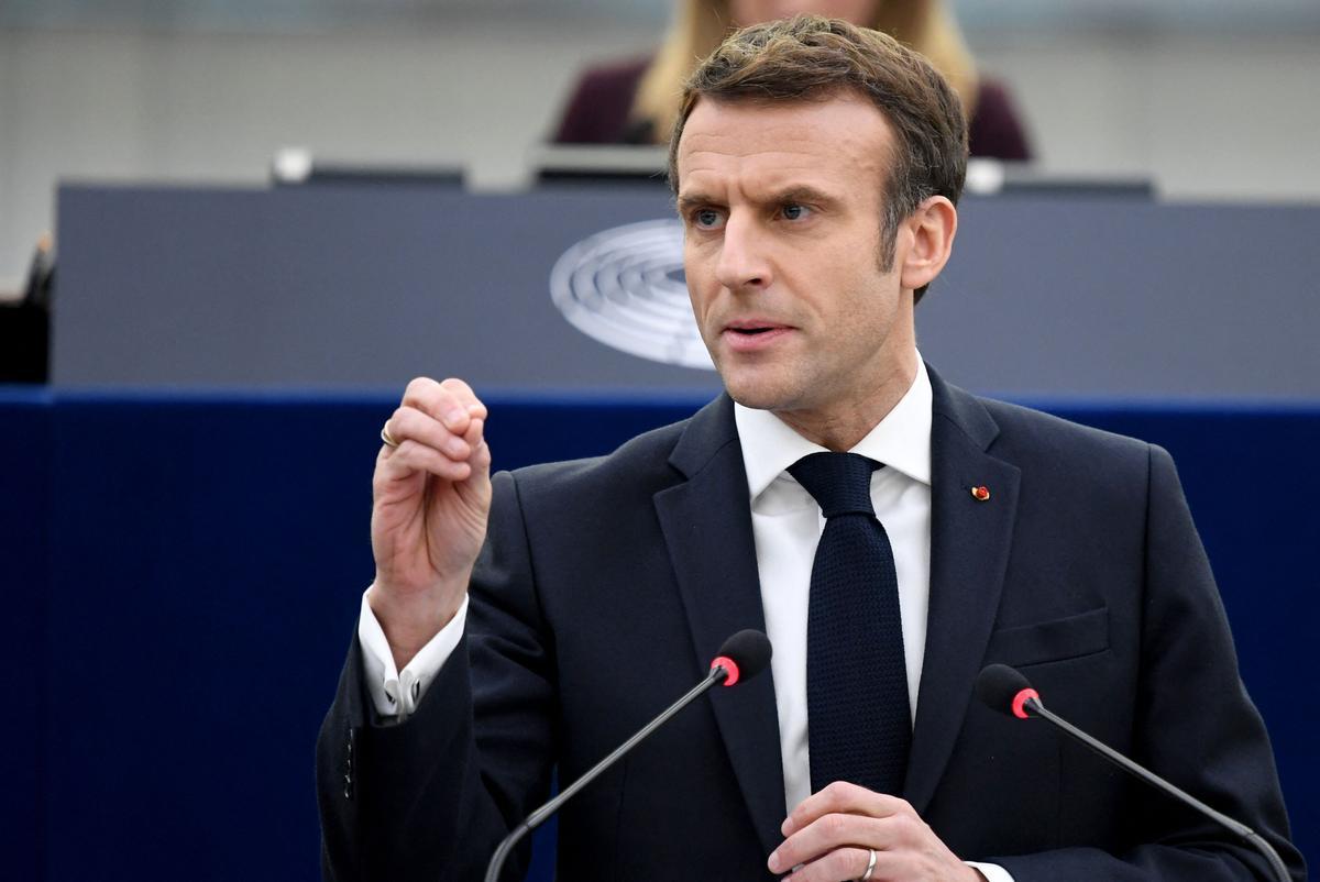 El presidente francés, Emmanuel Macron, durante su intervención en el Parlamento de Estrasburgo, este miércoles.