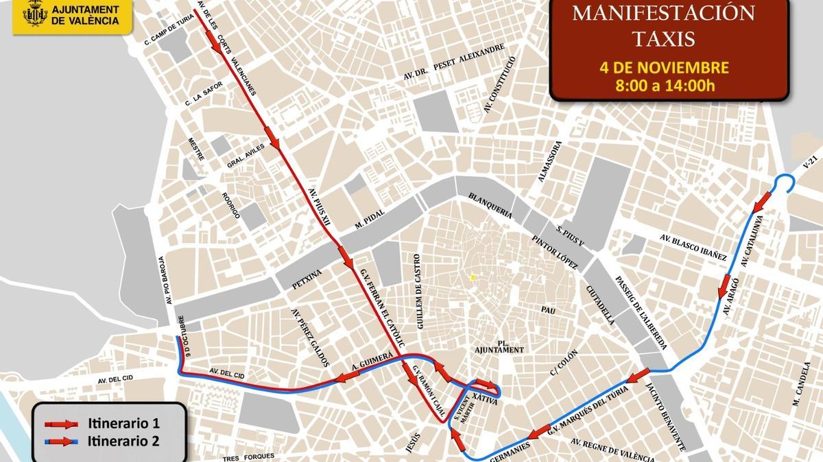 Los itinerarios de la huelga de taxis