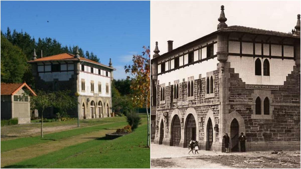 A la izquierda, estado actual de la Estación da Pontraga y a la derecha, cuando aún funcionaba