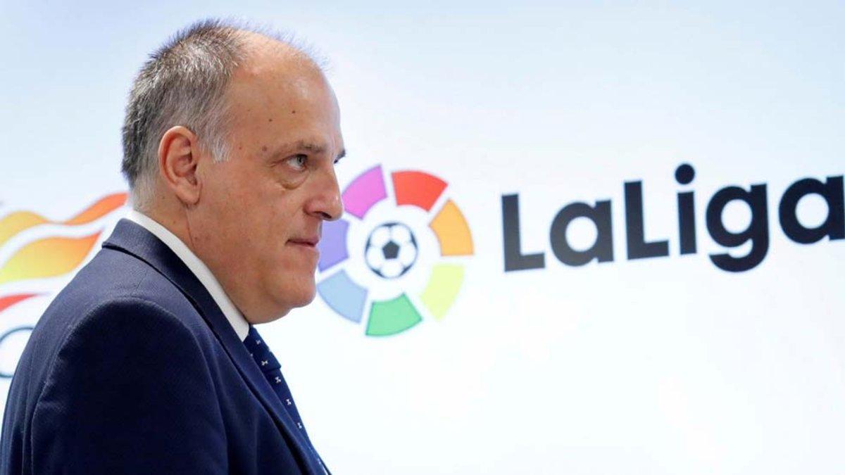 El presidente de LaLiga, Javier Tebas, en un acto del organismo