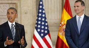 El Rei rep Obama al Palau Reial de Madrid.