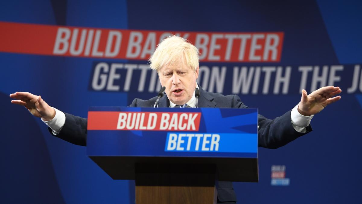 El primer ministro británico, Boris Johnson, durante su discurso en el congreso del Partido Conservador, este miércoles en Manchester.